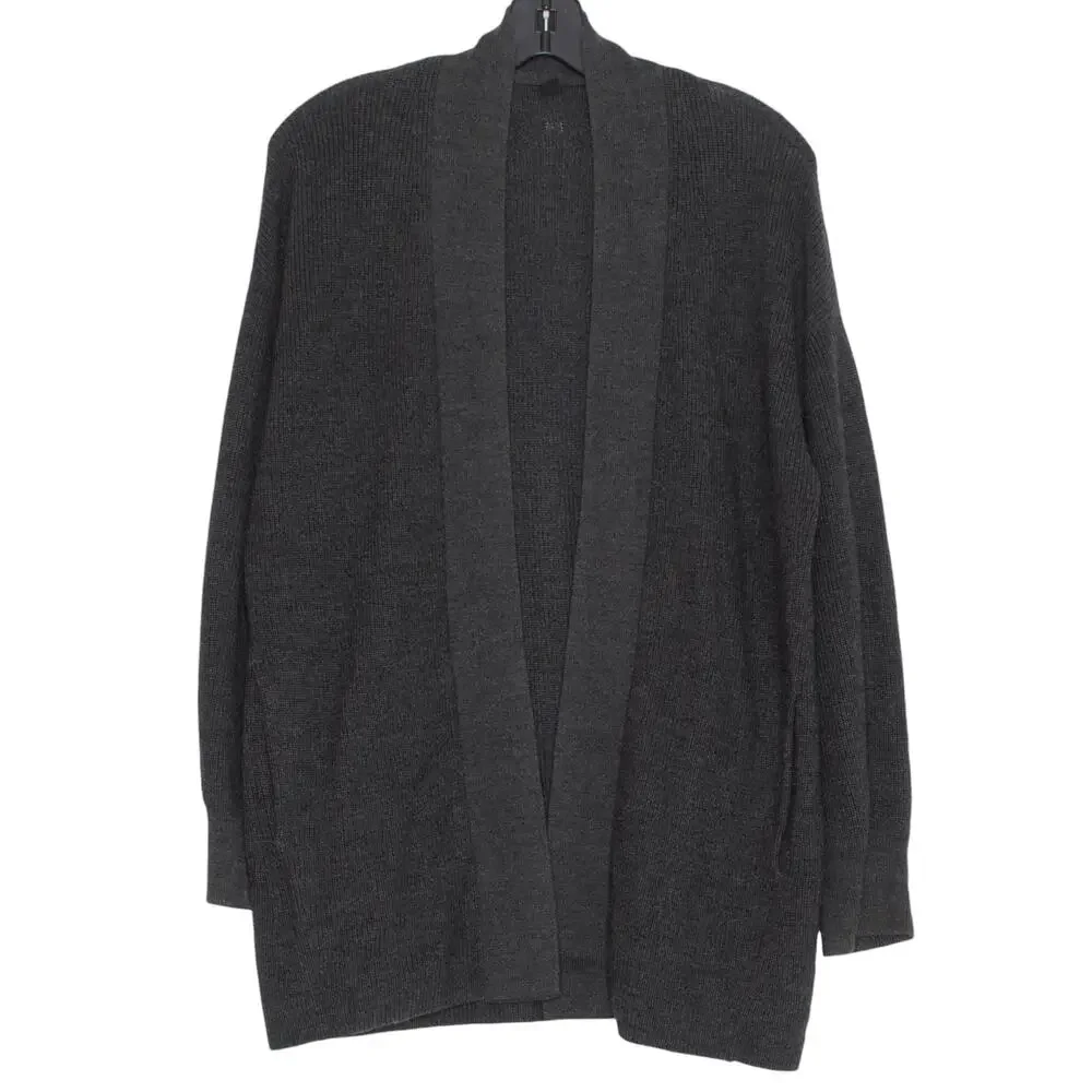 Lululemon Womens Cardigan Sweater Merino Wool Ribbed Long Wrap Gray Size 4 EZ